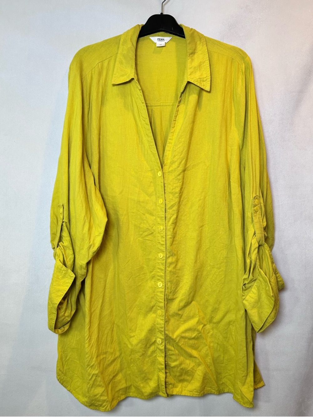 Penningtons (Penn) Yellow Button Front Tunic Shirt 2X Linen Viscose Blend